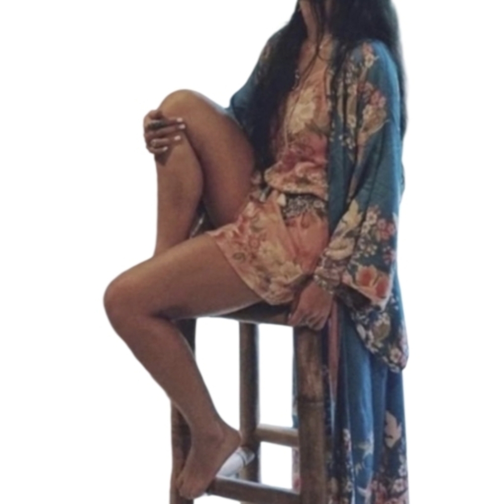 Aluna Levi Blue & Pink Peacock Oversized Kimono Size Large